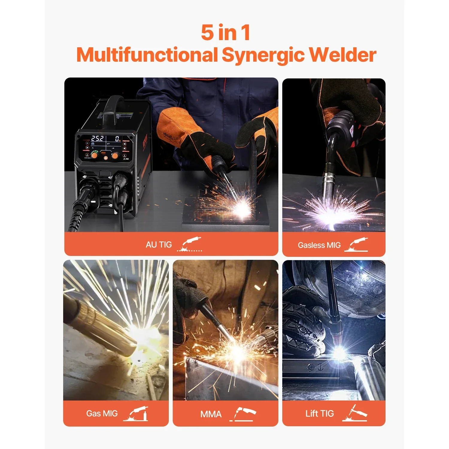 SucceBuy 5-in-1 MIG Welder 200Amp Multi-Process MIG TIG Stick Welding Machine LCD - Image 2