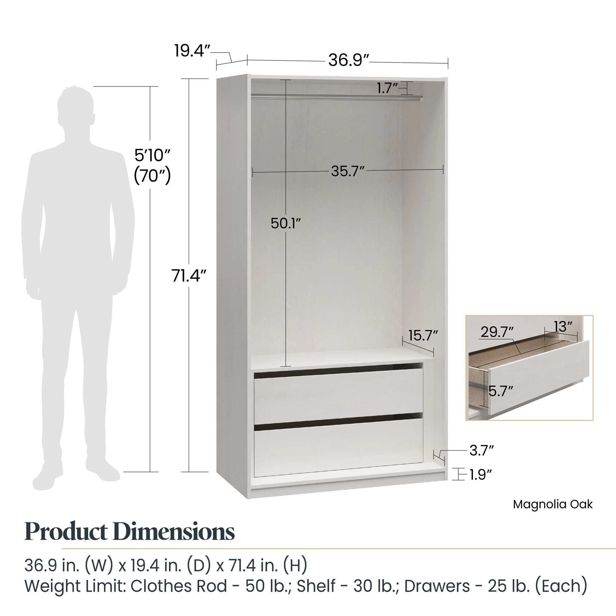 Suite Style Modular Extra Wide Wardrobe With Drawers - White - Image 2