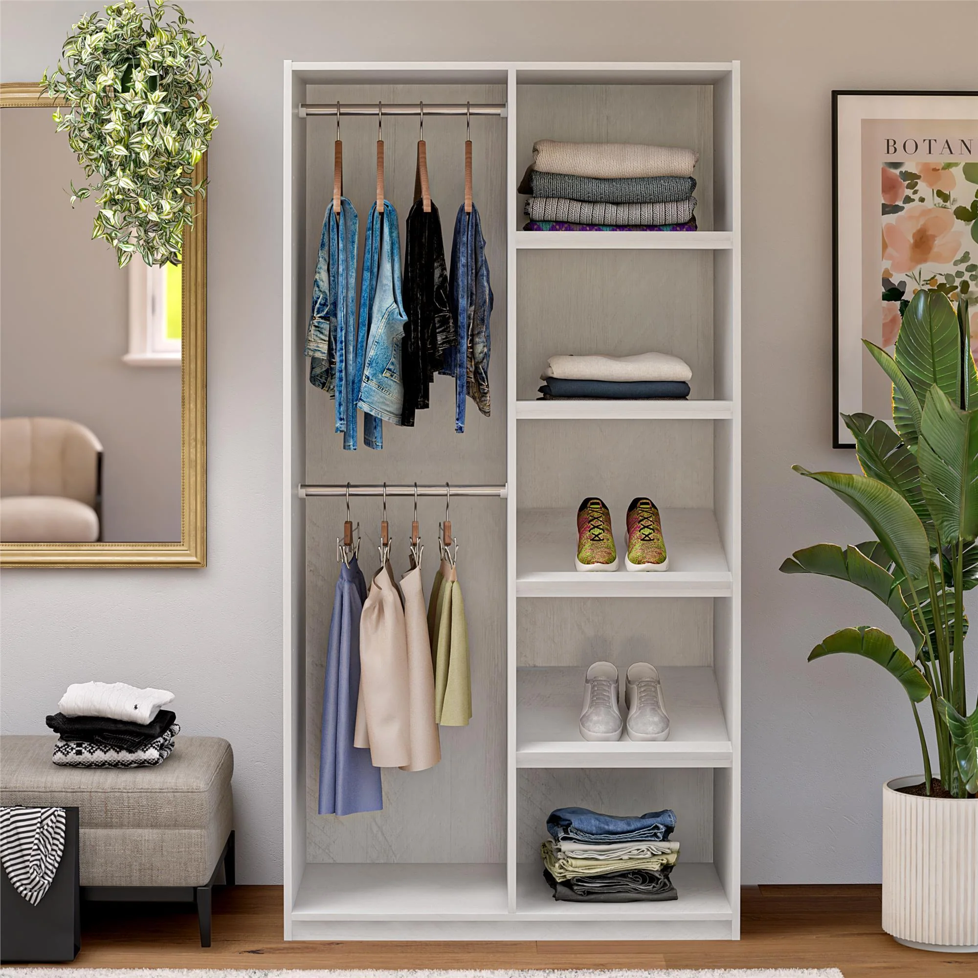 Suite Style Modular Extra Wide Wardrobe With Open Shelves - White - Image 2