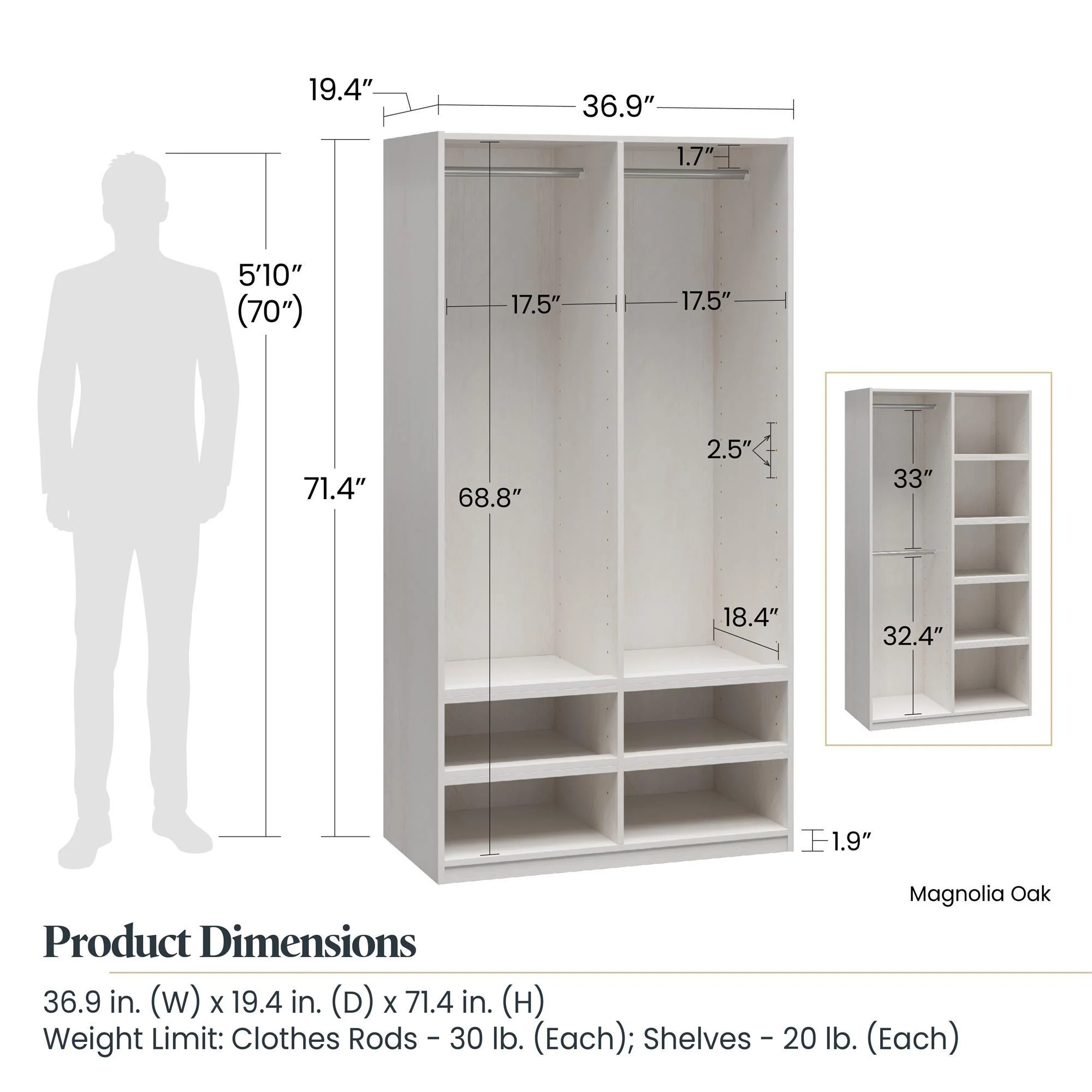 Suite Style Modular Extra Wide Wardrobe With Open Shelves - White - Image 3