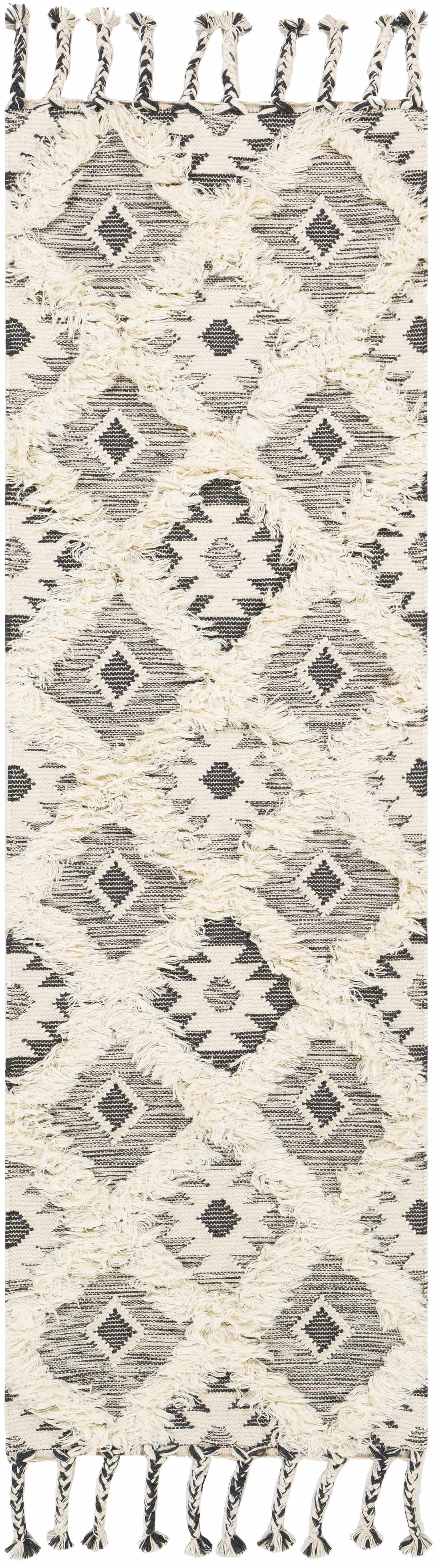Sultan Charcoal/Beige Tribal Tassel Wool Rug - Clearance - Image 10