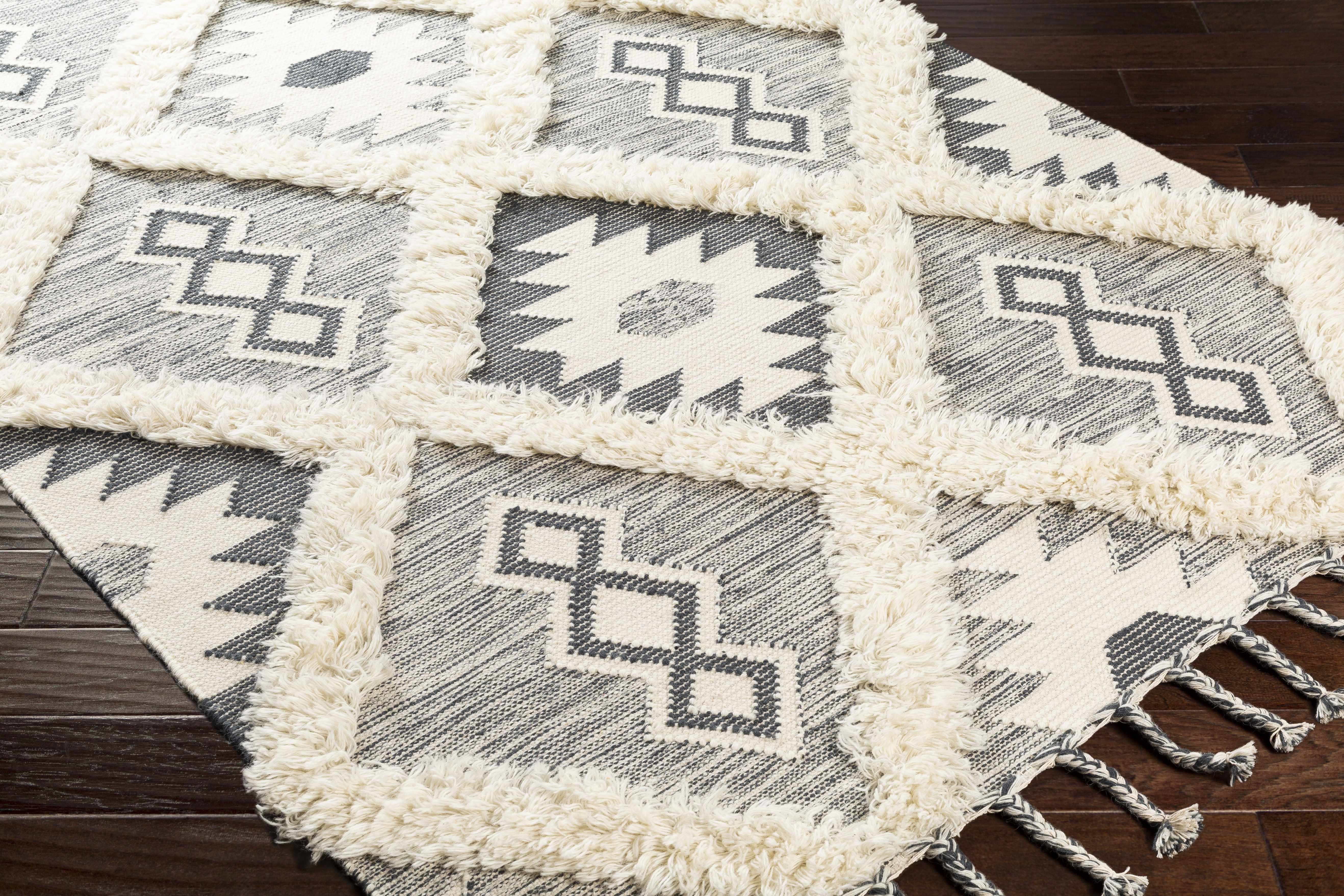 Sultan Charcoal/Beige Tribal Tassel Wool Rug - Clearance - Image 4