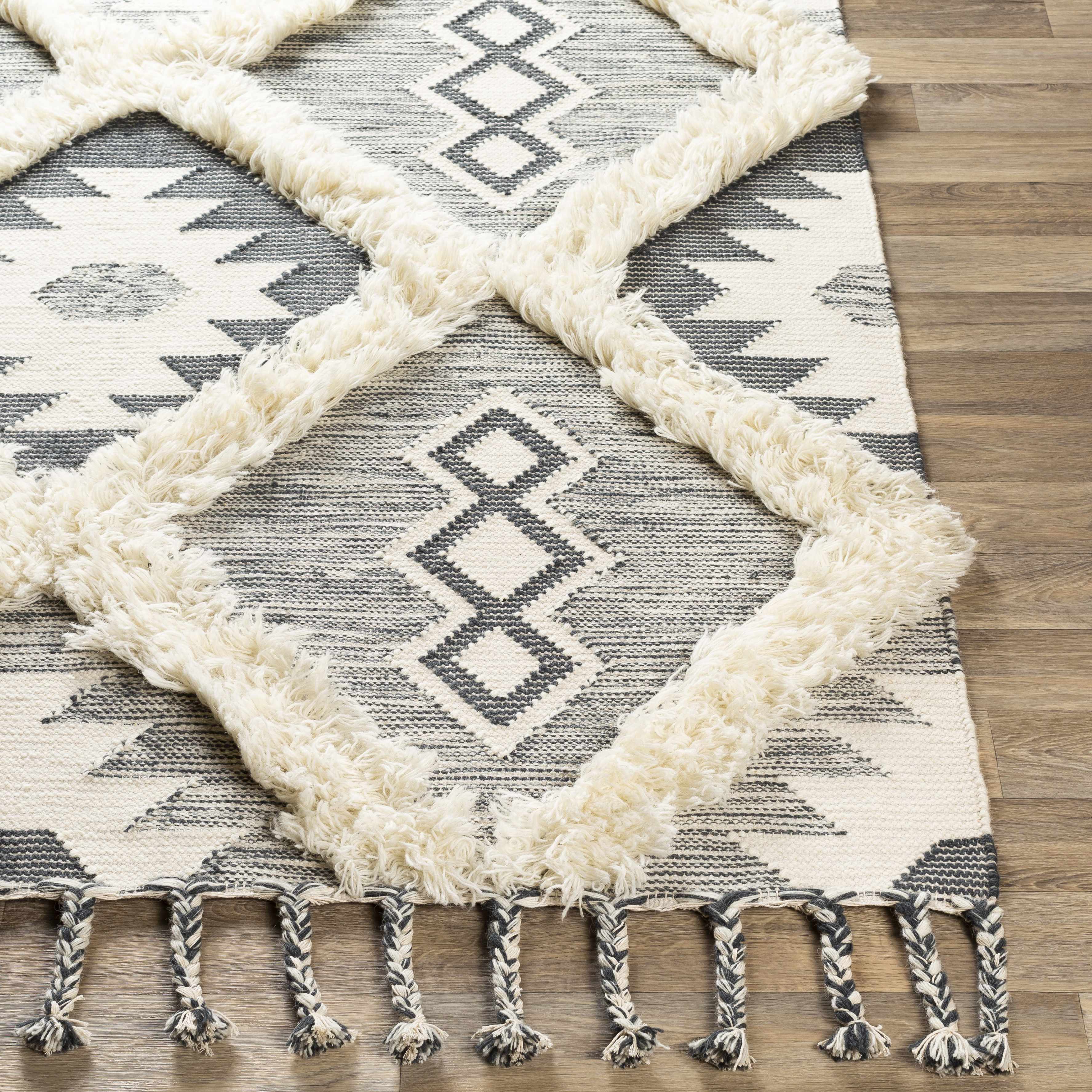 Sultan Charcoal/Beige Tribal Tassel Wool Rug - Clearance - Image 5