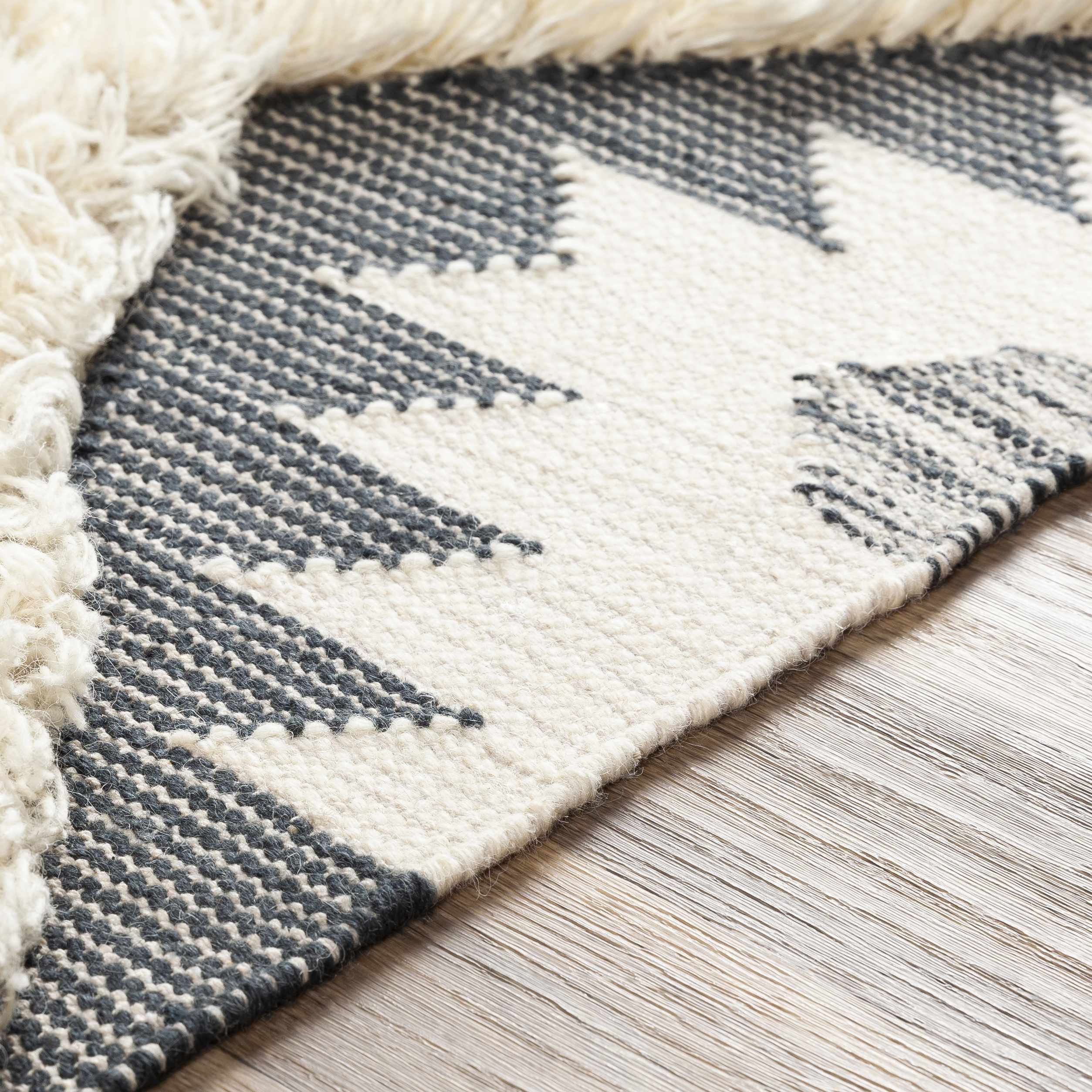 Sultan Charcoal/Beige Tribal Tassel Wool Rug - Clearance - Image 7