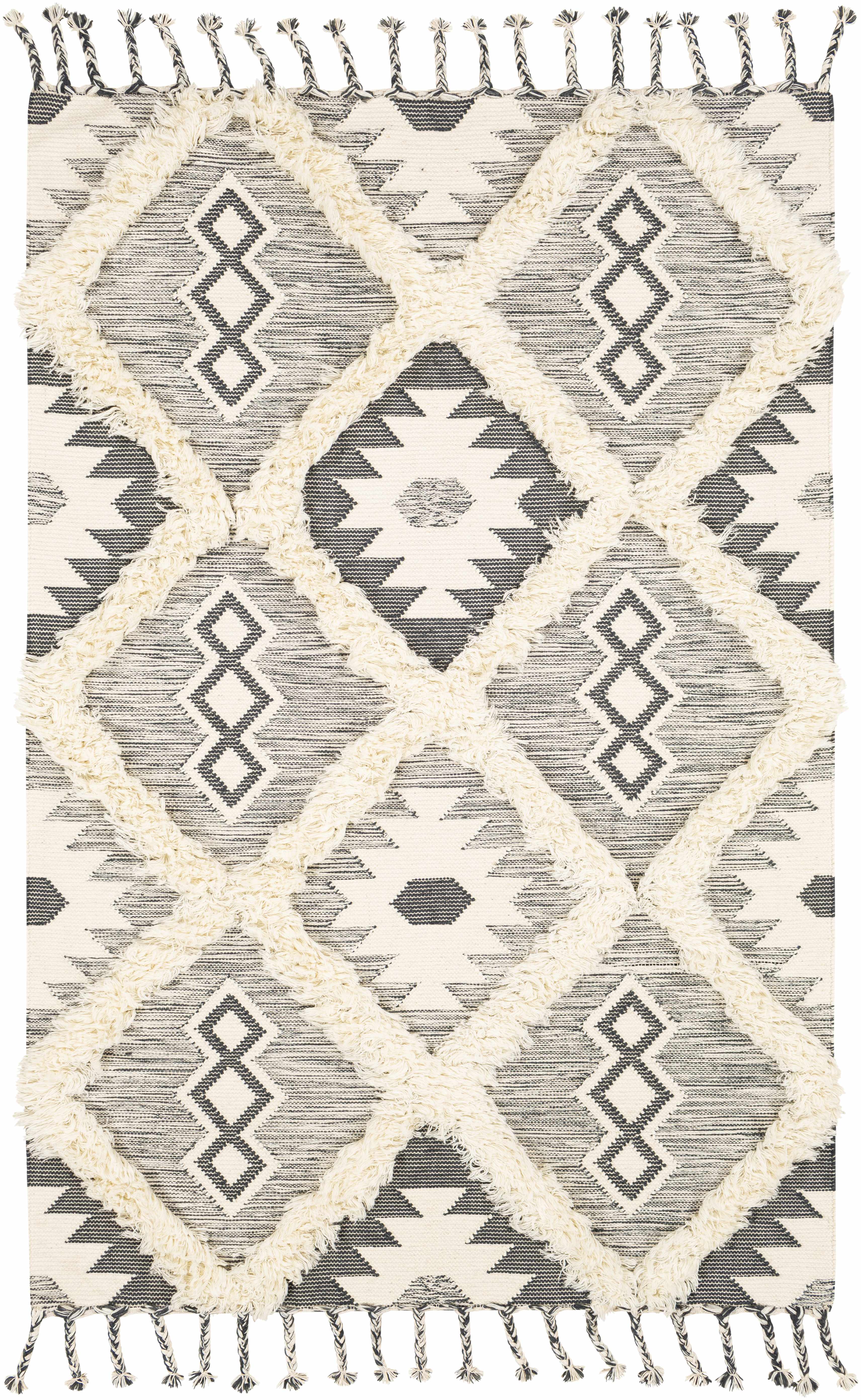 Sultan Charcoal/Beige Tribal Tassel Wool Rug - Clearance - Image 9