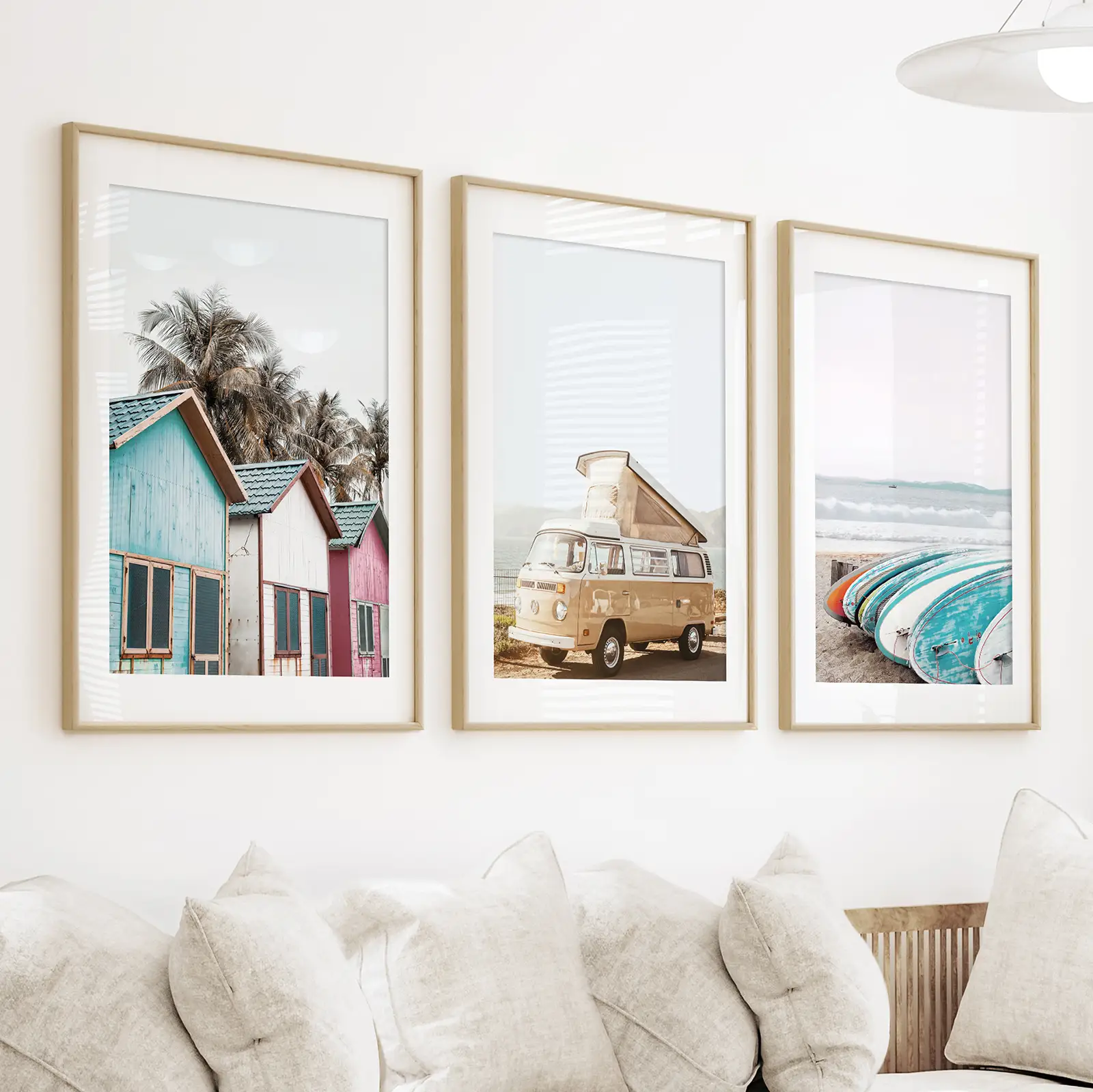 Summer Surfing Wall Art Set. Yellow Bus, Surfboards, Beach Cabins - Image 2