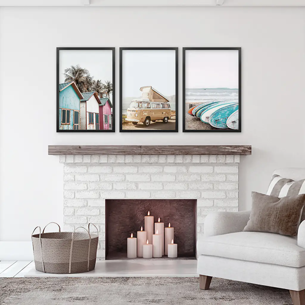 Summer Surfing Wall Art Set. Yellow Bus, Surfboards, Beach Cabins - Image 6
