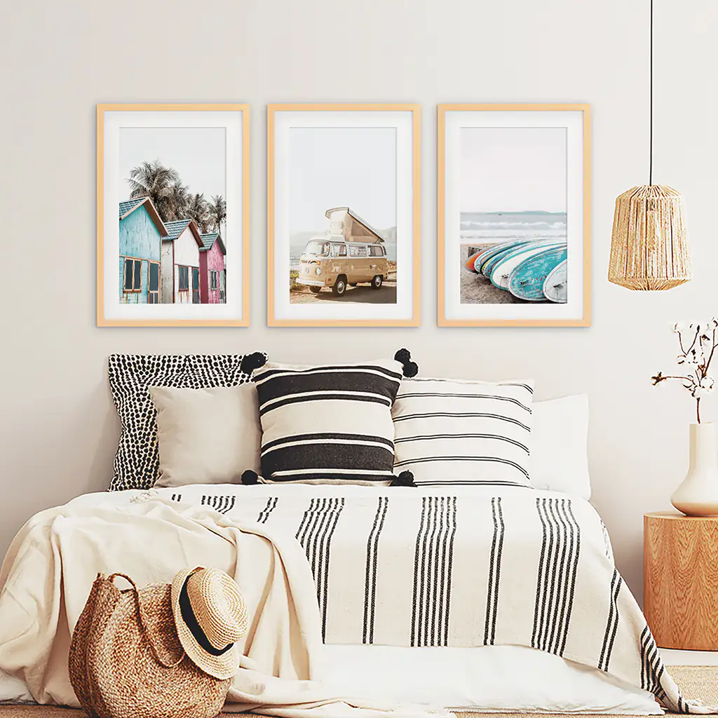 Summer Surfing Wall Art Set. Yellow Bus, Surfboards, Beach Cabins - Image 7