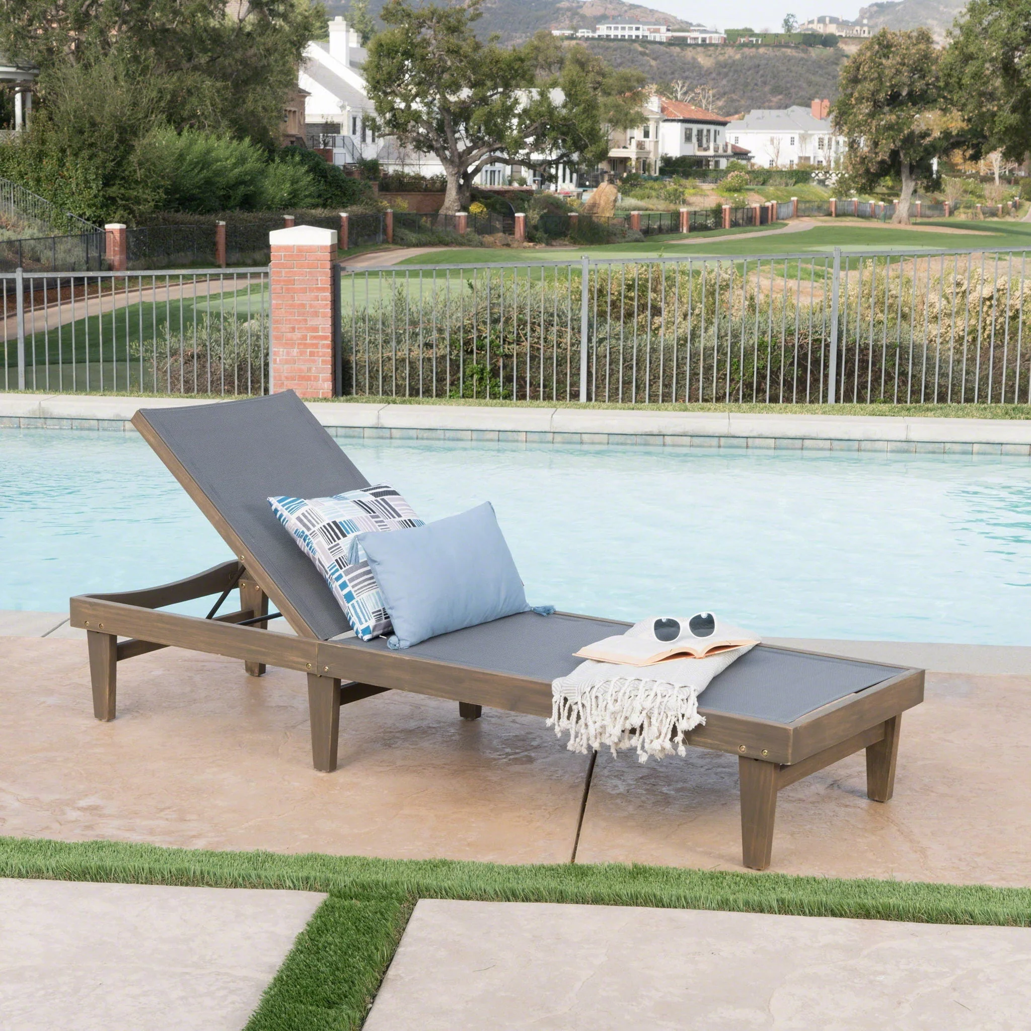 Summerland Chaise Lounge Dark Mesh Outdoor Seating - Dark Gray - Image 3