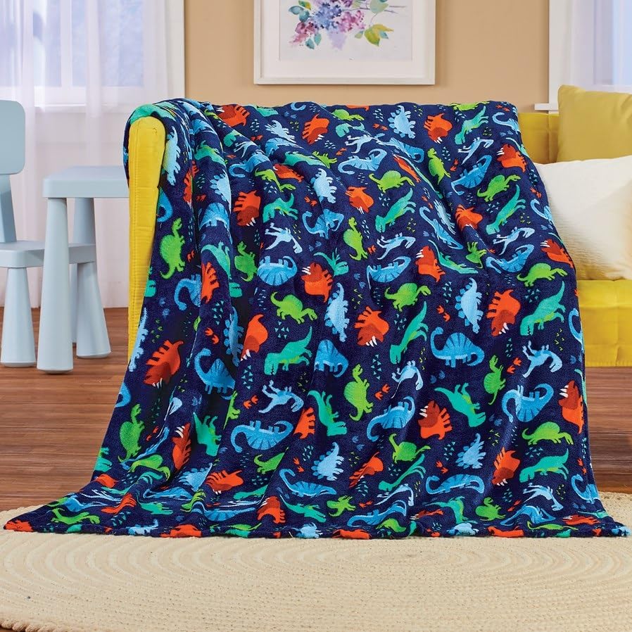 Summertime Whimsy Plush Fleece Kid Throw Blanket (50" x 60") - Dino Time - Soft Dinosaur Throw Blanket - for Boys and Girls and Kids of Any Age - Image 2