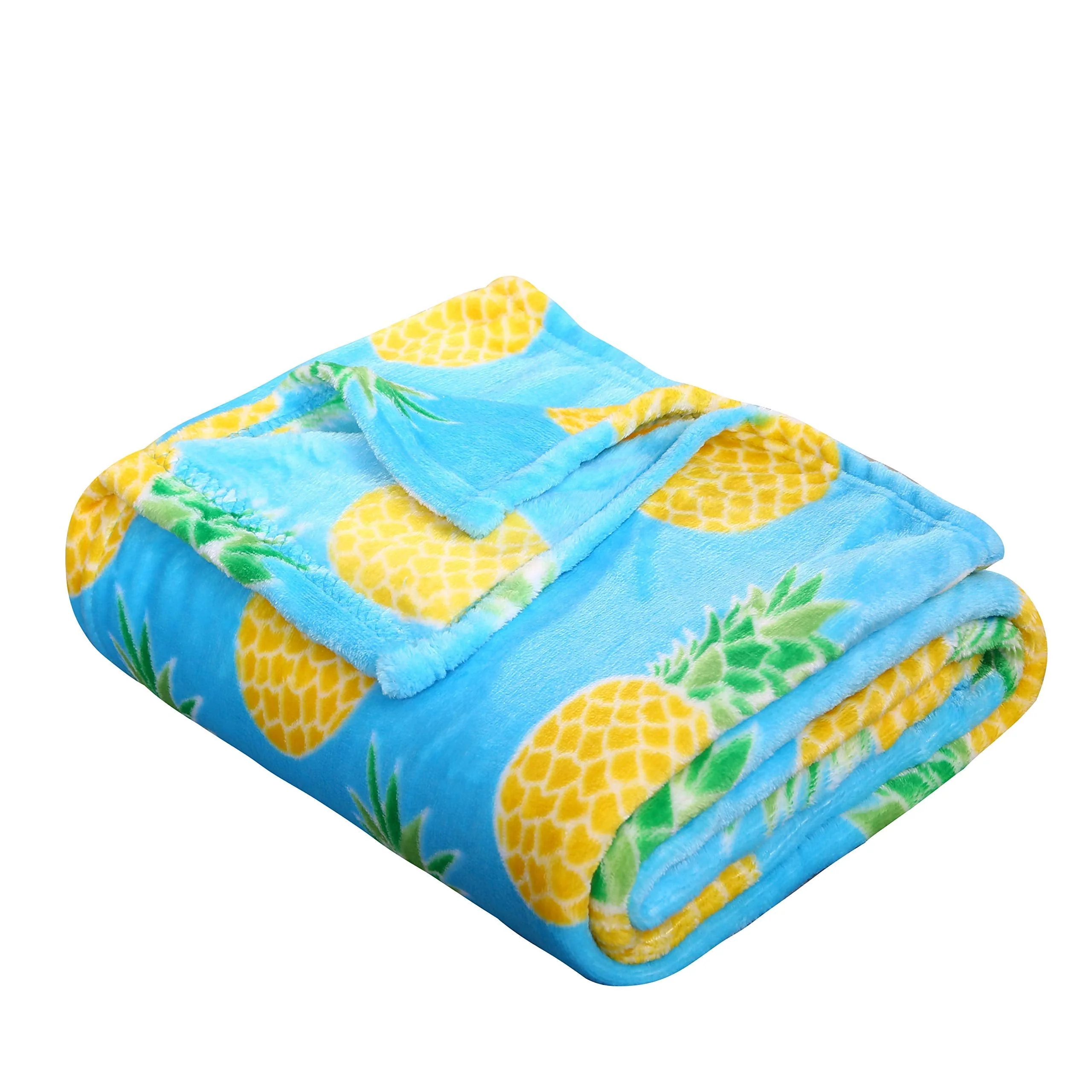 Summertime Whimsy Plush Fleece Throw Blanket (50" x 60") - Pineapple - Image 4