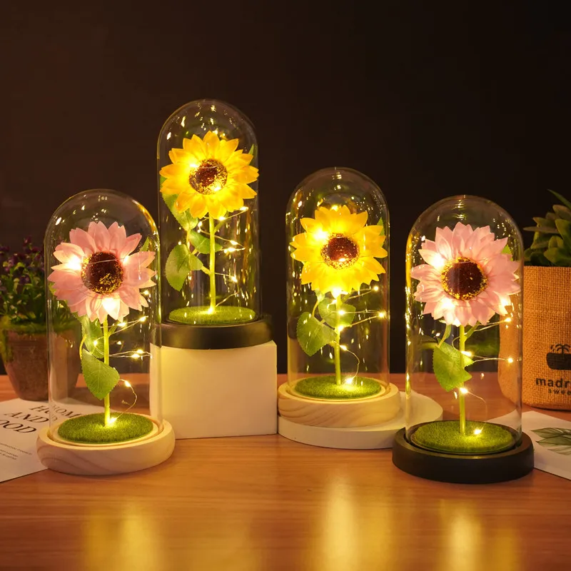 Sunflower LED Dome Lamp Artificial Flower Gift for Mom Grandma Home Decor - Image 2