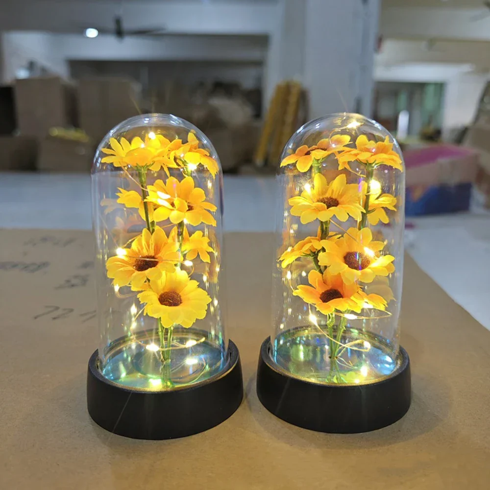 Sunflower LED Glass Dome Night Light Artificial Flower Graduation Gift Home Decor - Image 2