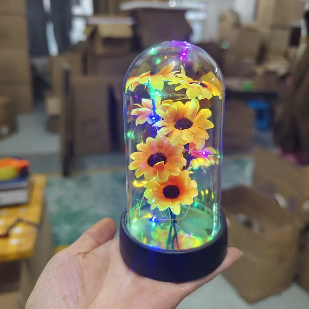 Sunflower LED Glass Dome Night Light Artificial Flower Graduation Gift Home Decor - Image 4