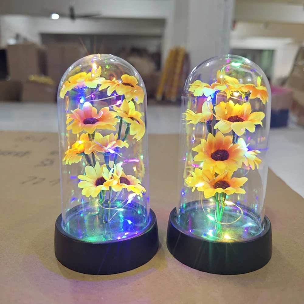 Sunflower LED Glass Dome Night Light Artificial Flower Graduation Gift Home Decor - Image 5