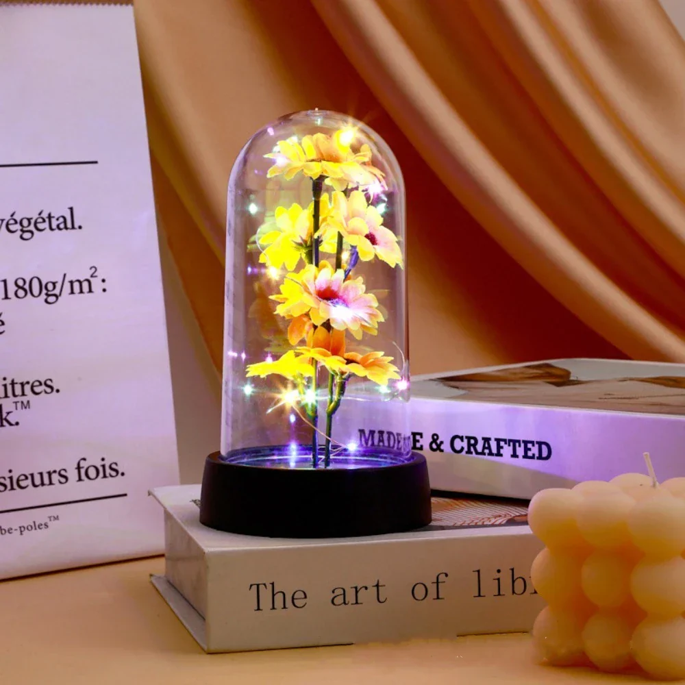 Sunflower LED Glass Dome Night Light Artificial Flower Graduation Gift Home Decor - Image 7