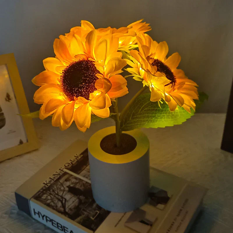 Sunflower LED Night Light USB Rechargeable Bedside Table Lamp Kids Room Decor - Image 3