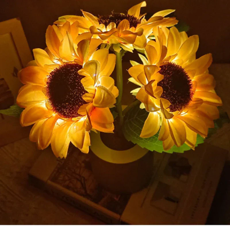 Sunflower LED Night Light USB Rechargeable Bedside Table Lamp Kids Room Decor - Image 4