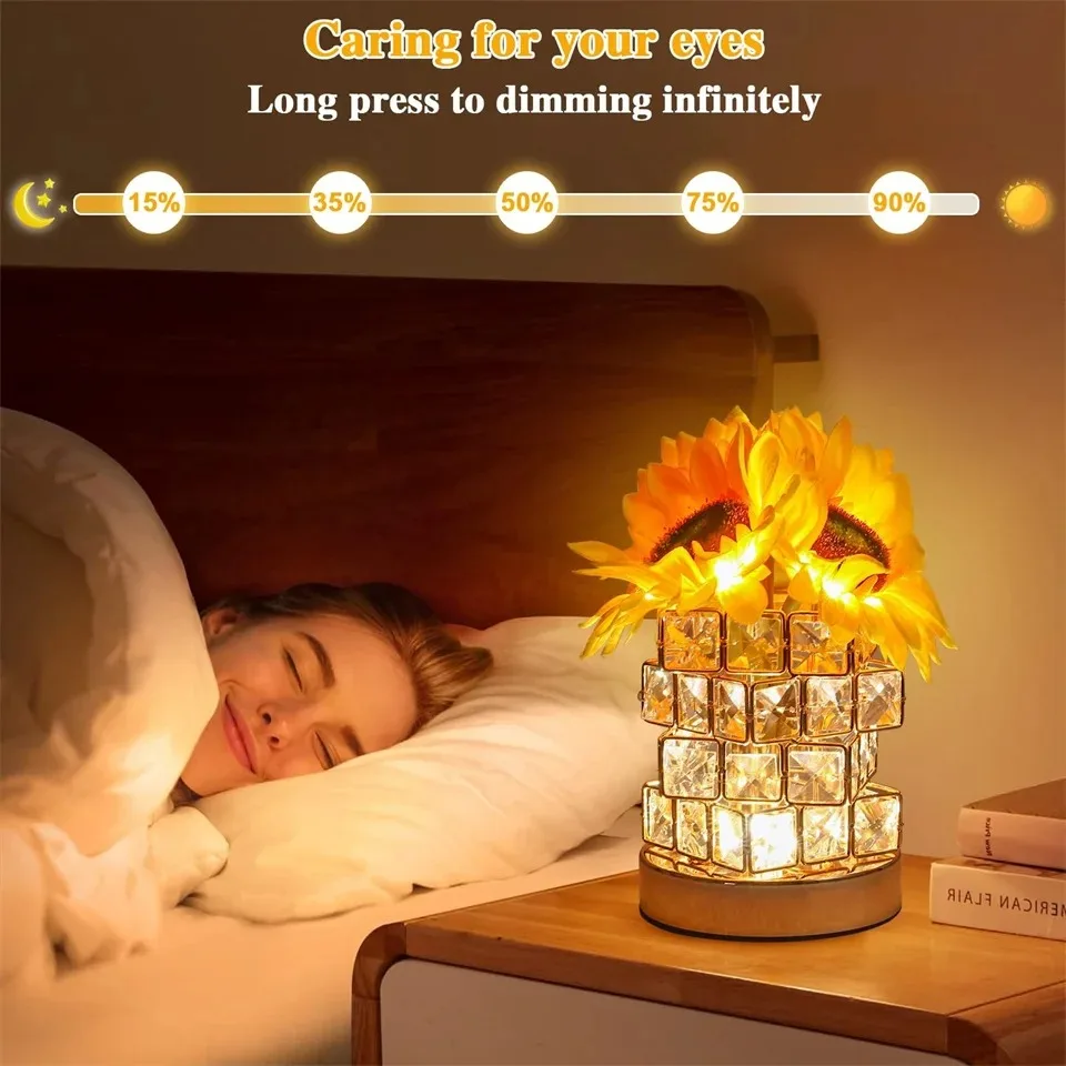 Sunflower Touch LED Table Lamp Rechargeable Night Light 3-Color Dimmable Decor - Image 4