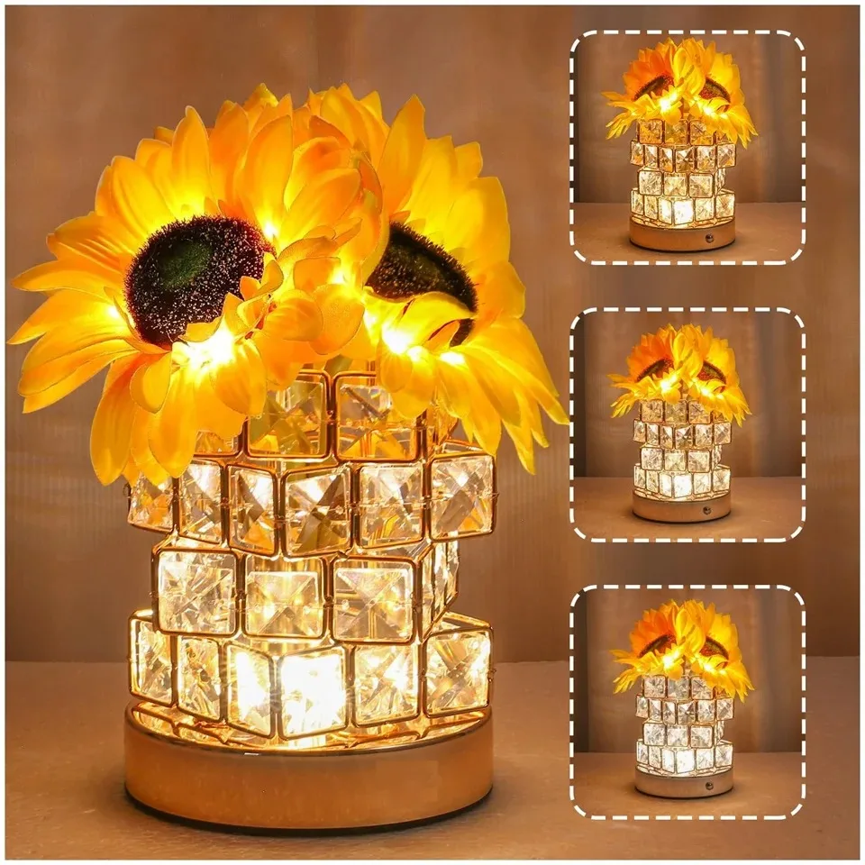 Sunflower Touch LED Table Lamp Rechargeable Night Light 3-Color Dimmable Decor - Image 6