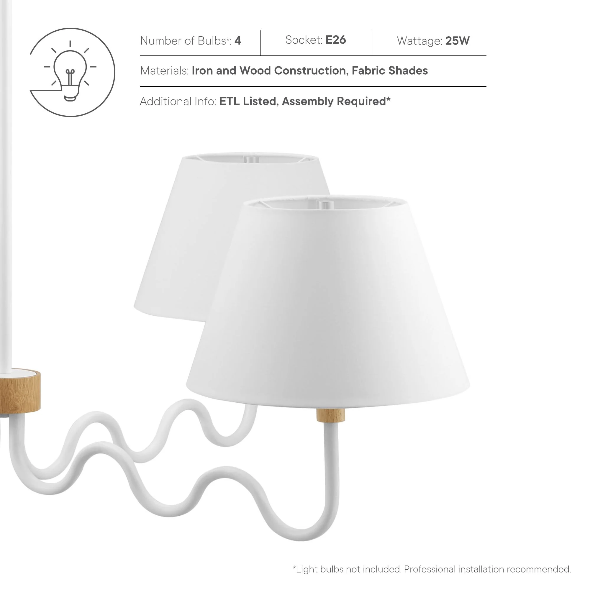 Sunlit Squiggle 4-Arm Pendant Light by Modway - Image 12
