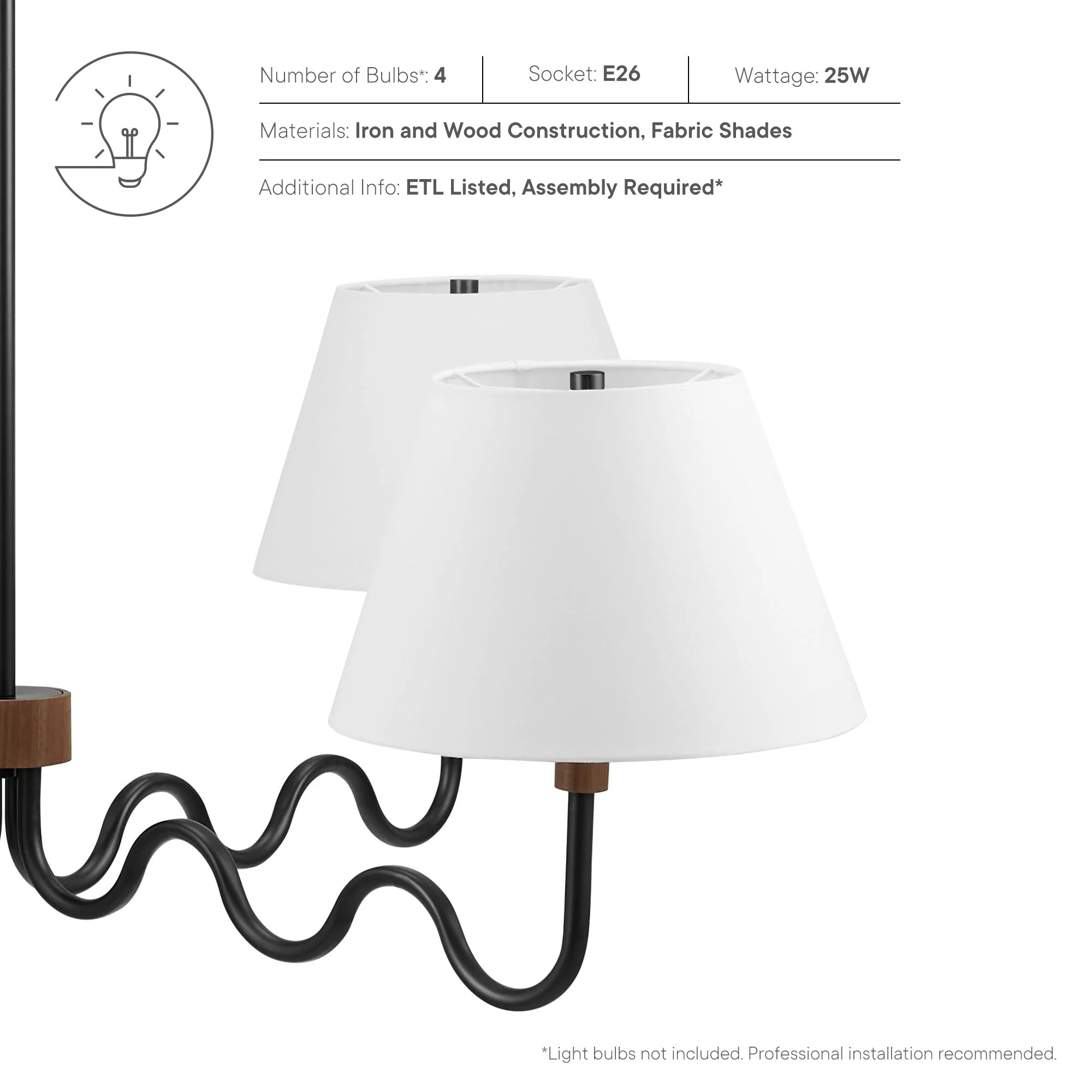 Sunlit Squiggle 4-Arm Pendant Light by Modway - Image 4