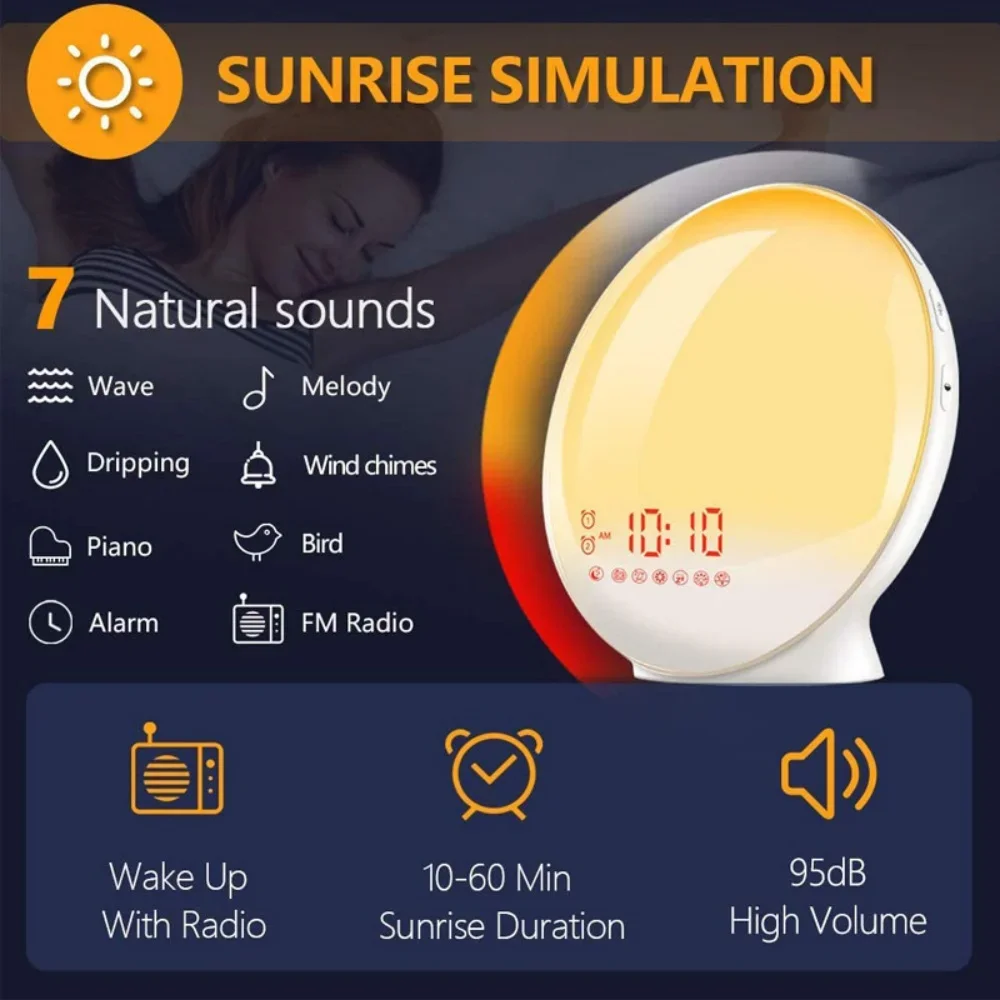 Sunrise Alarm Clock with FM Radio Wake Up Light LED Night Lamp - Image 6