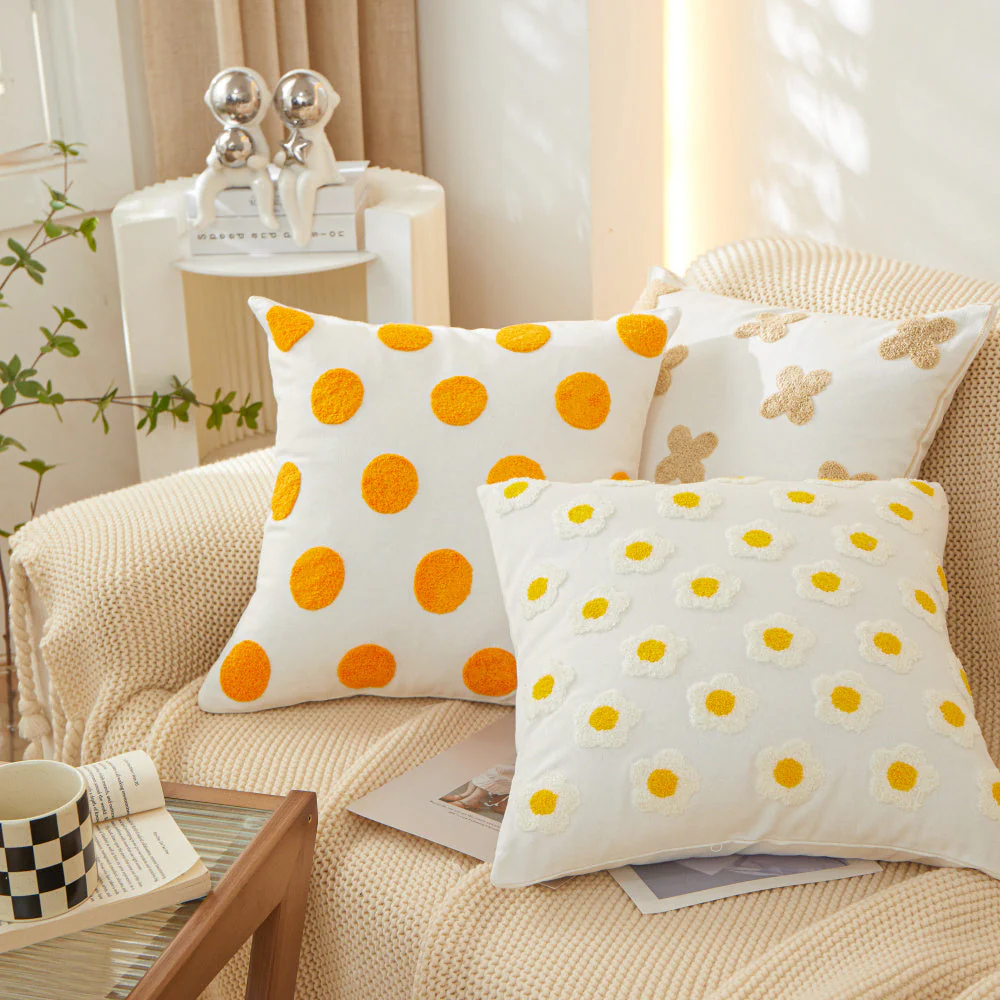 Sunshine Blossom Whimsical Floral Square Throw Pillow covers 18''x18'' set of 2  ) - Image 3