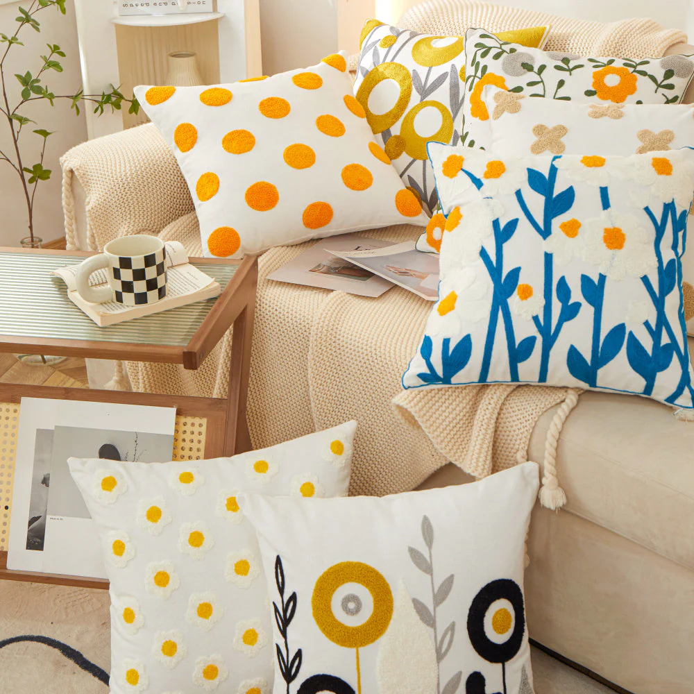 Sunshine Blossom Whimsical Floral Square Throw Pillow covers 18''x18'' set of 2  ) - Image 8