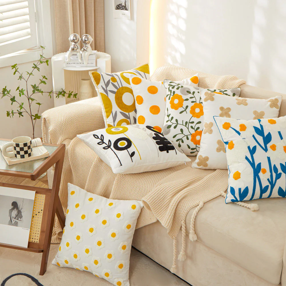 Sunshine Blossom Whimsical Floral Square Throw Pillow covers 18''x18'' set of 2  ) - Image 9