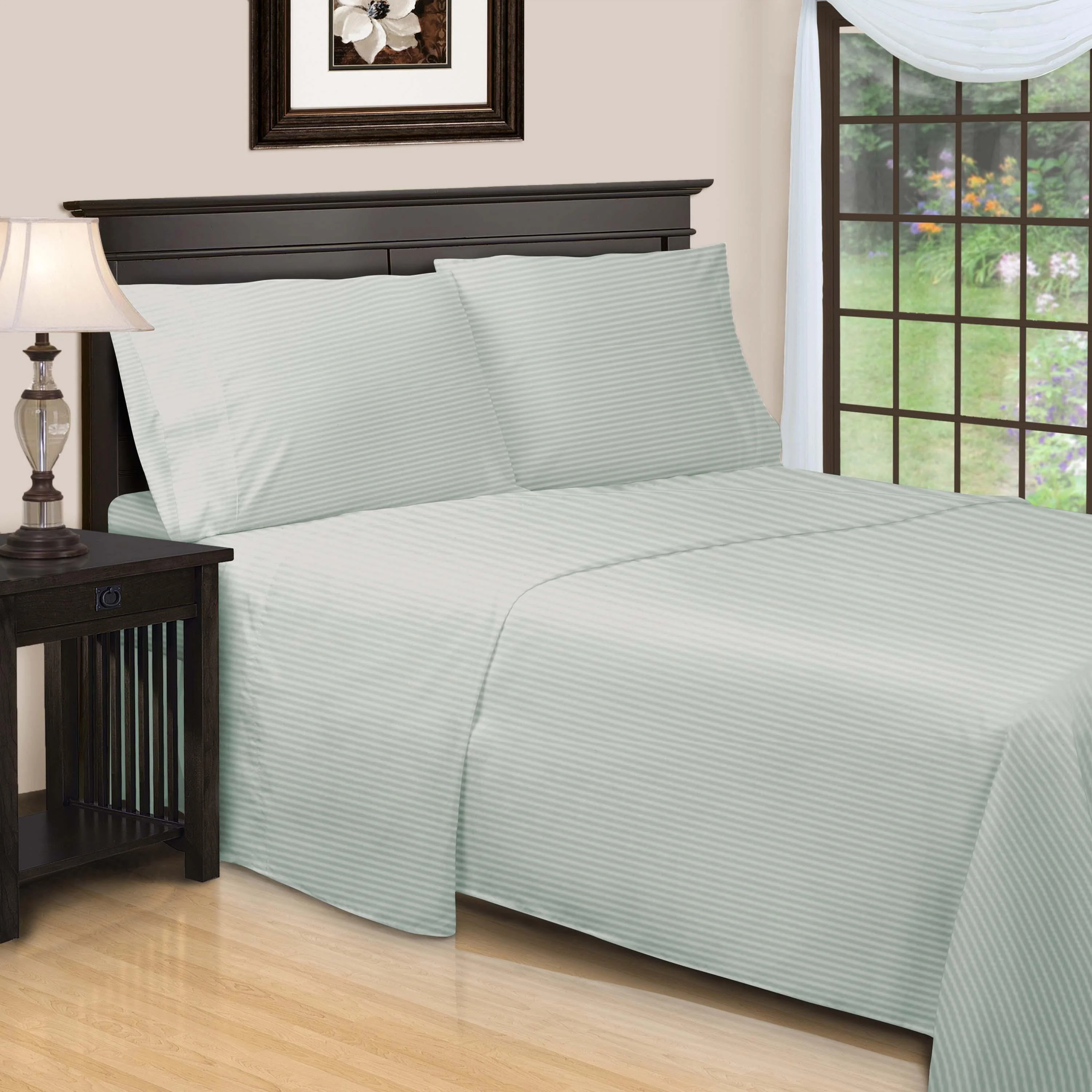650 Thread Count Egyptian Cotton Sateen Stripe Bed Sheet Set - Image 7