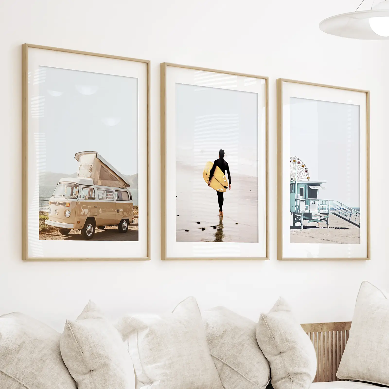 Surfer on the Sand Wall Art Set. Yellow Bus, Lifeguard Tower - Image 2
