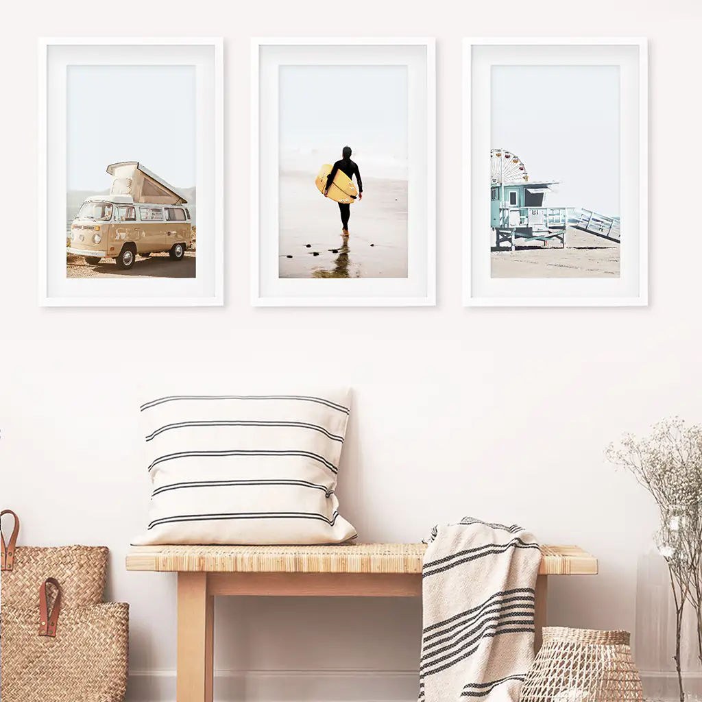 Surfer on the Sand Wall Art Set. Yellow Bus, Lifeguard Tower - Image 3