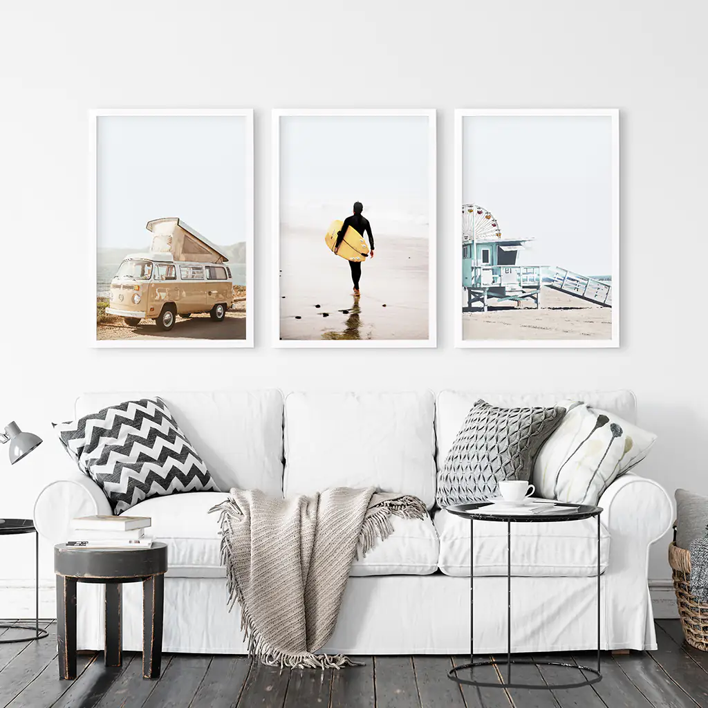 Surfer on the Sand Wall Art Set. Yellow Bus, Lifeguard Tower - Image 4