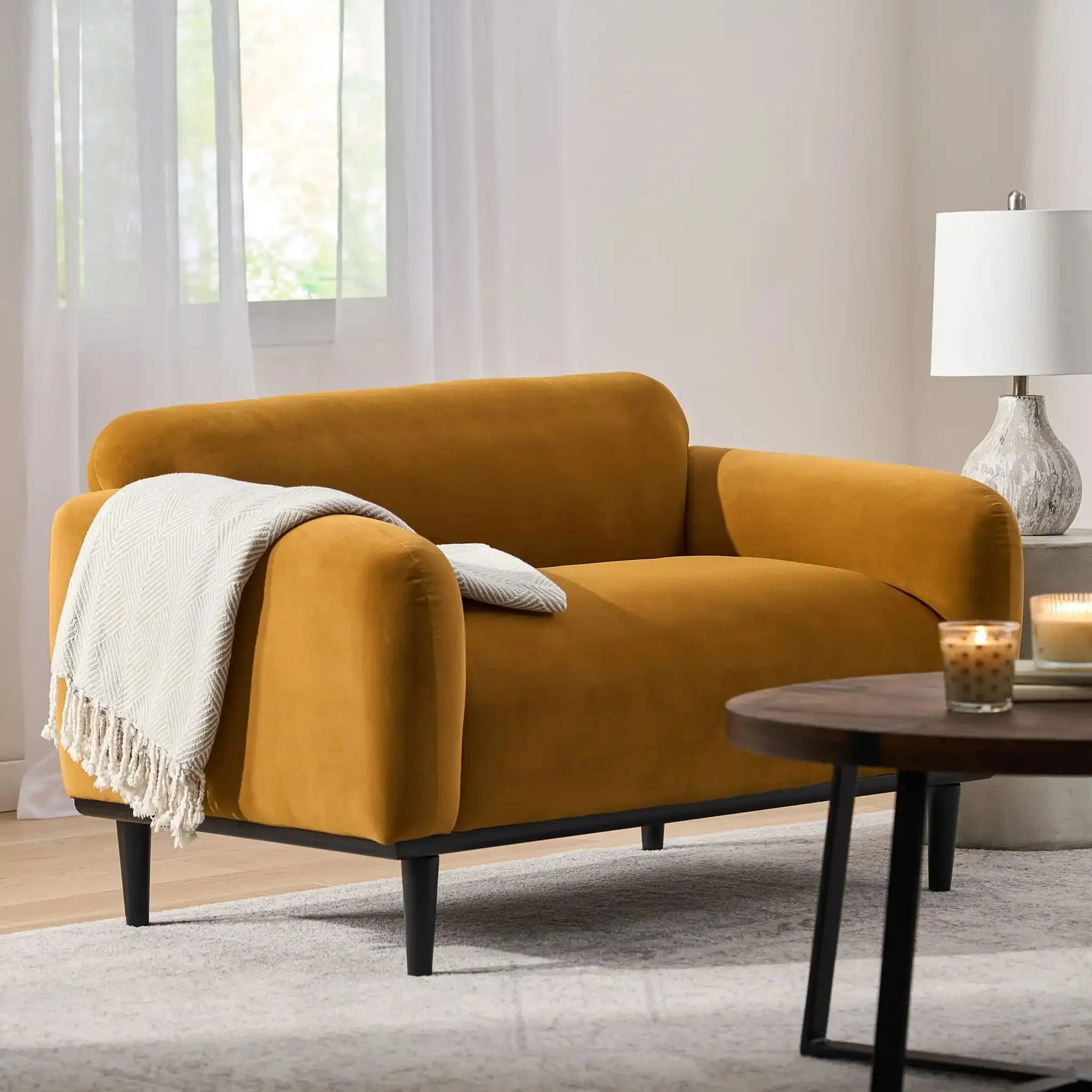 Sway - Upholstered Loveseat With Wood Legs And Round Arms - Image 2