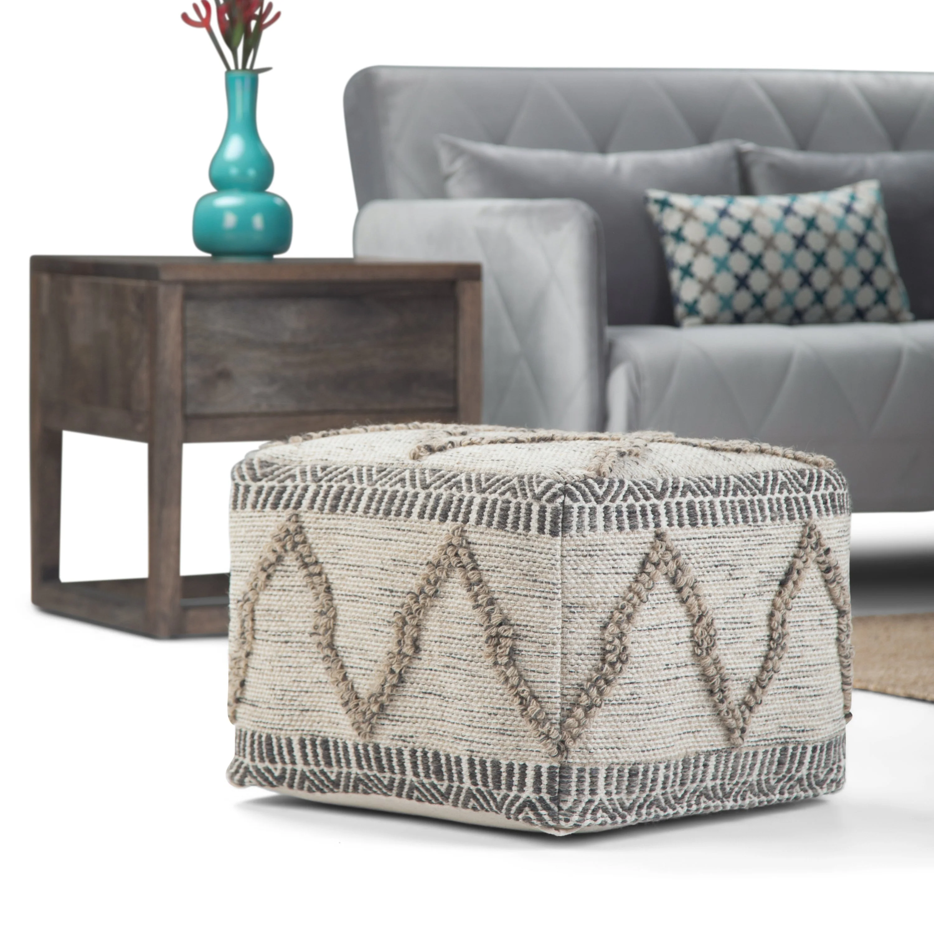 Sweeney Square Pouf Grey/Natural - Image 2