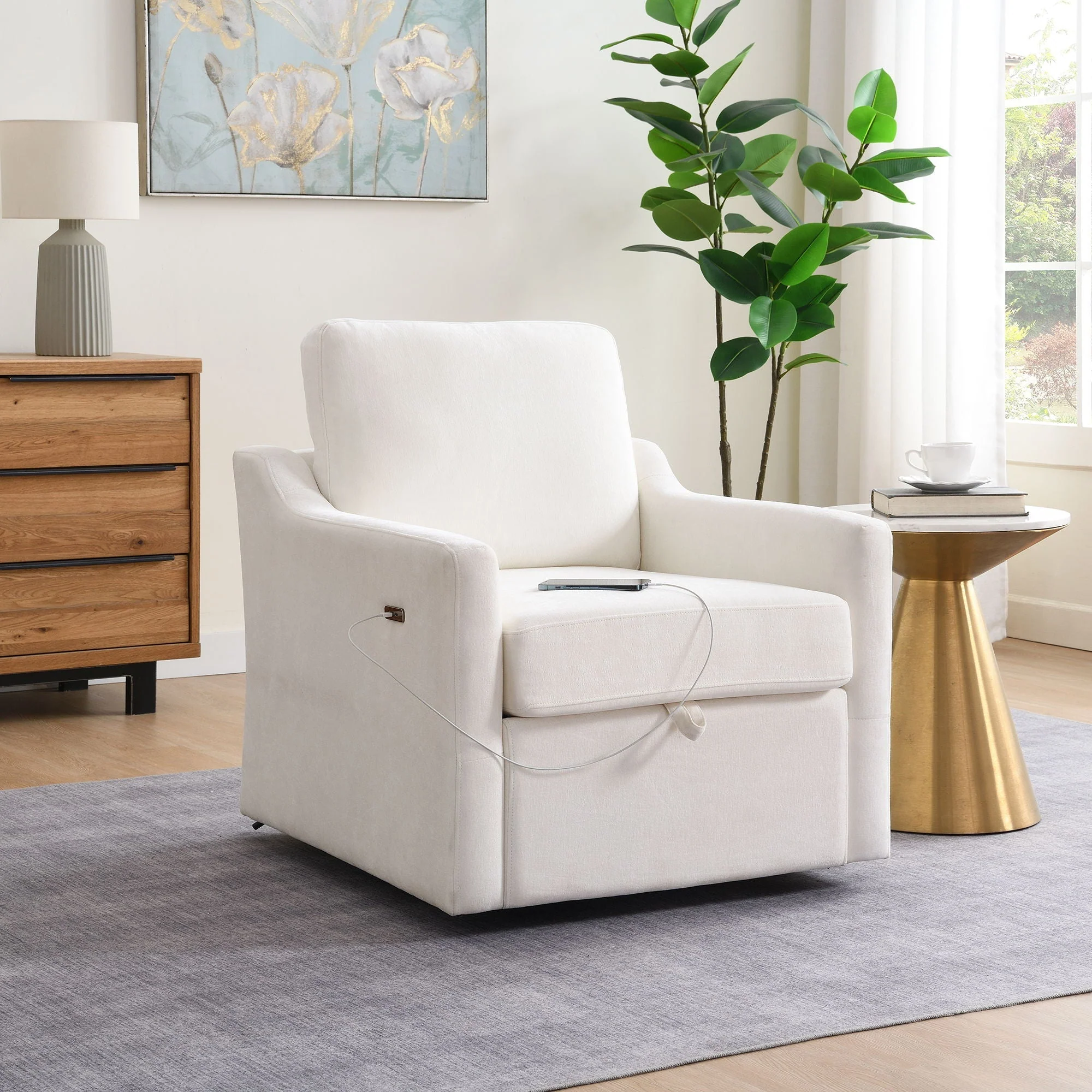 Swivel Arm Chair With USB Type-C Charging And Book Pocket - Image 3