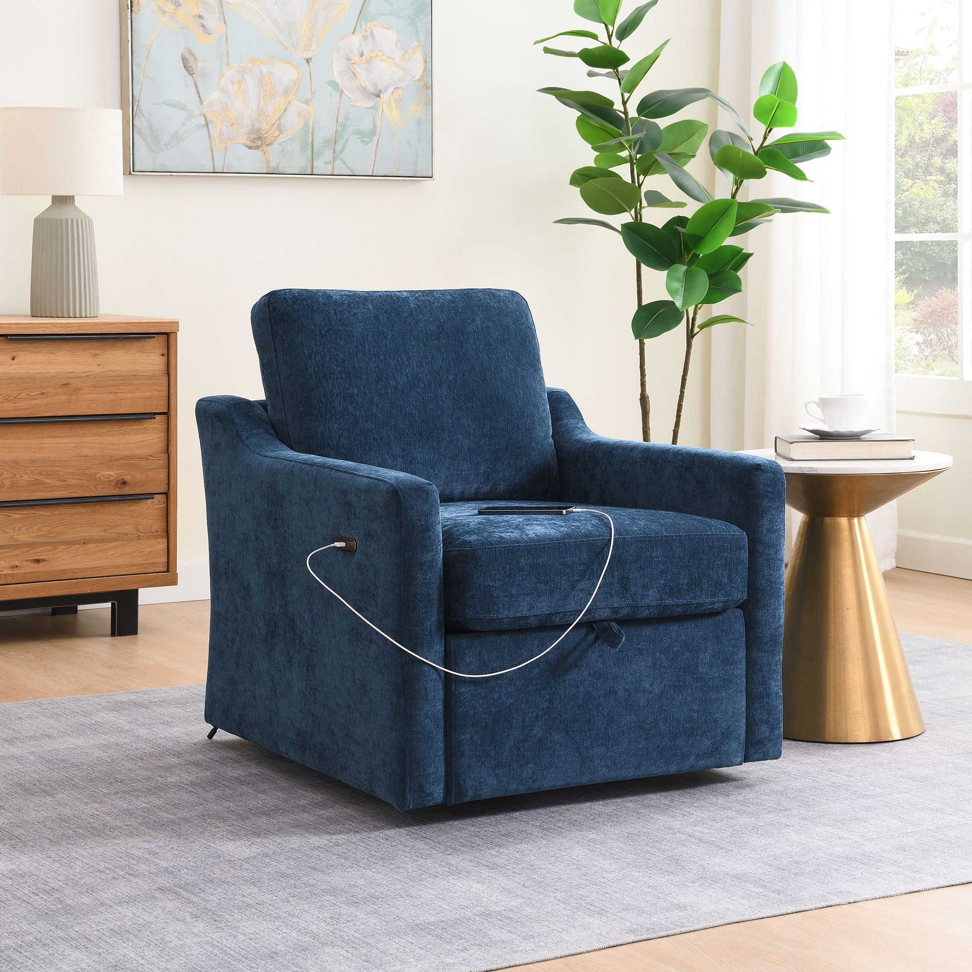 Swivel Arm Chair With USB Type-C Charging And Book Pocket - Image 4