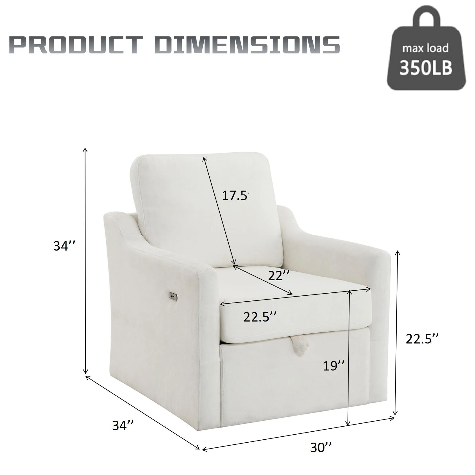 Swivel Arm Chair With USB Type-C Charging And Book Pocket - Image 5