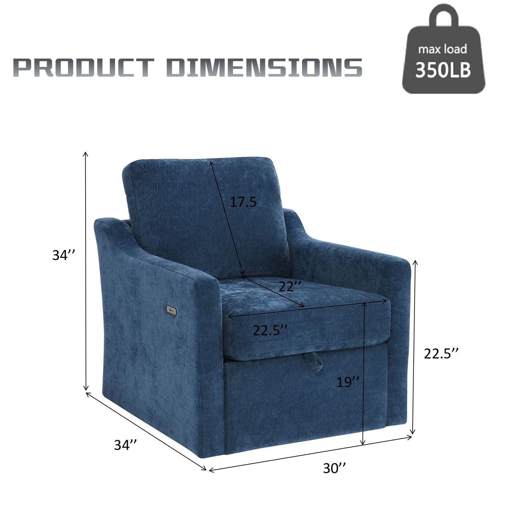 Swivel Arm Chair With USB Type-C Charging And Book Pocket - Image 6