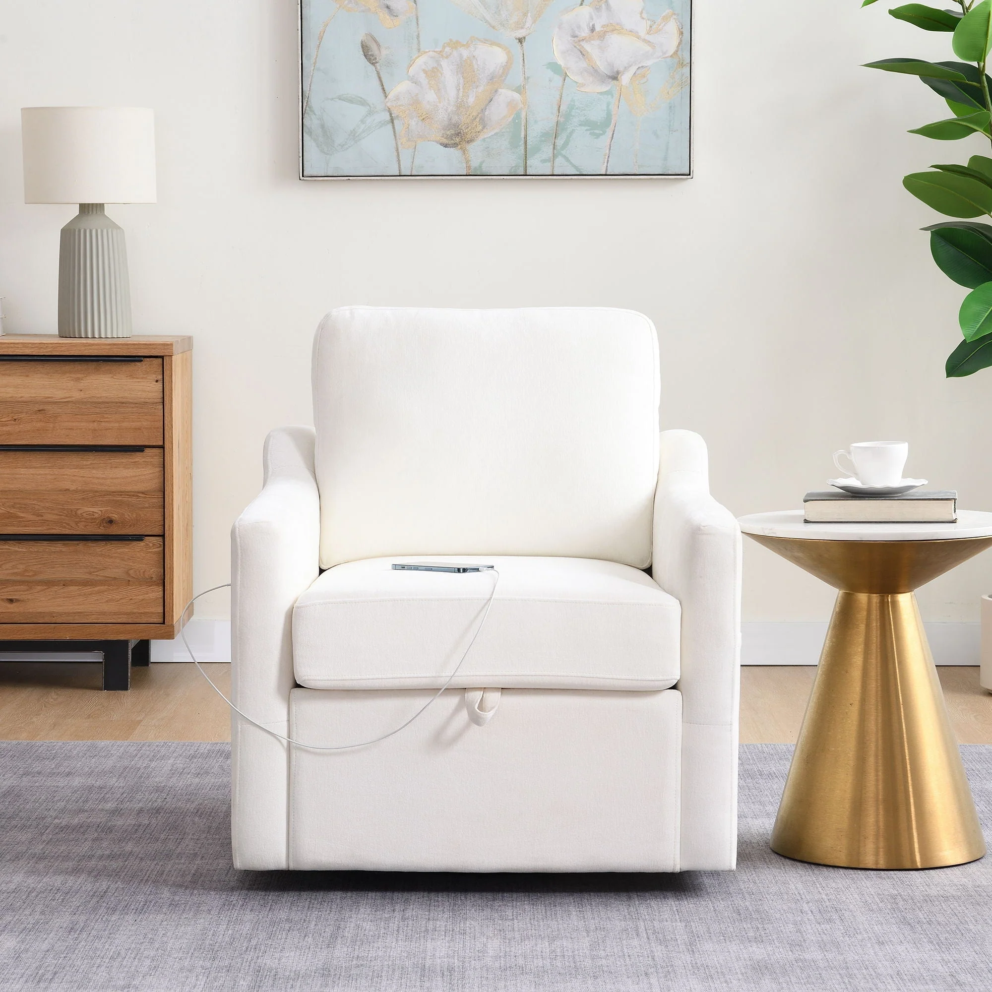 Swivel Arm Chair With USB Type-C Charging And Book Pocket - Image 7