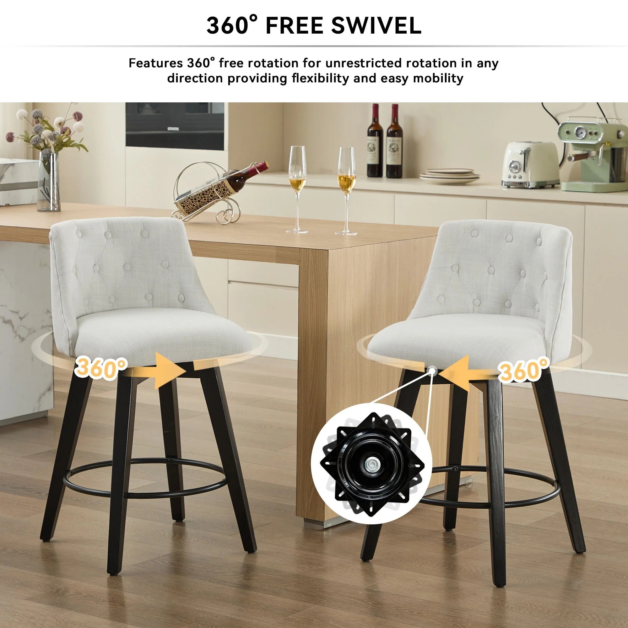 Swivel Bar Stools & Button Tufted Back (Set of 2) - Image 2