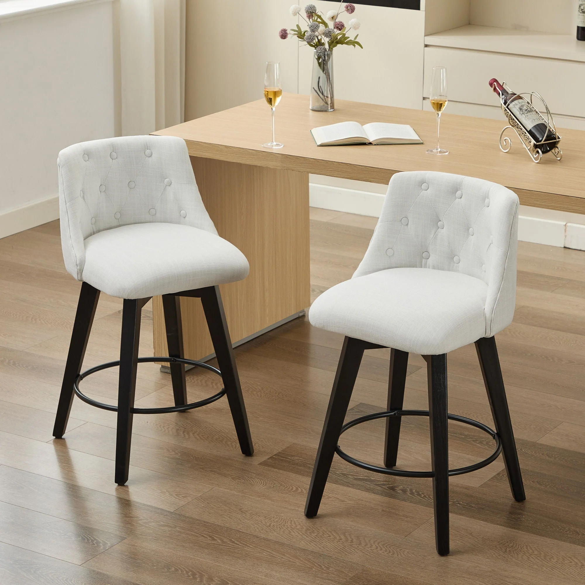 Swivel Bar Stools & Button Tufted Back (Set of 2) - Image 3