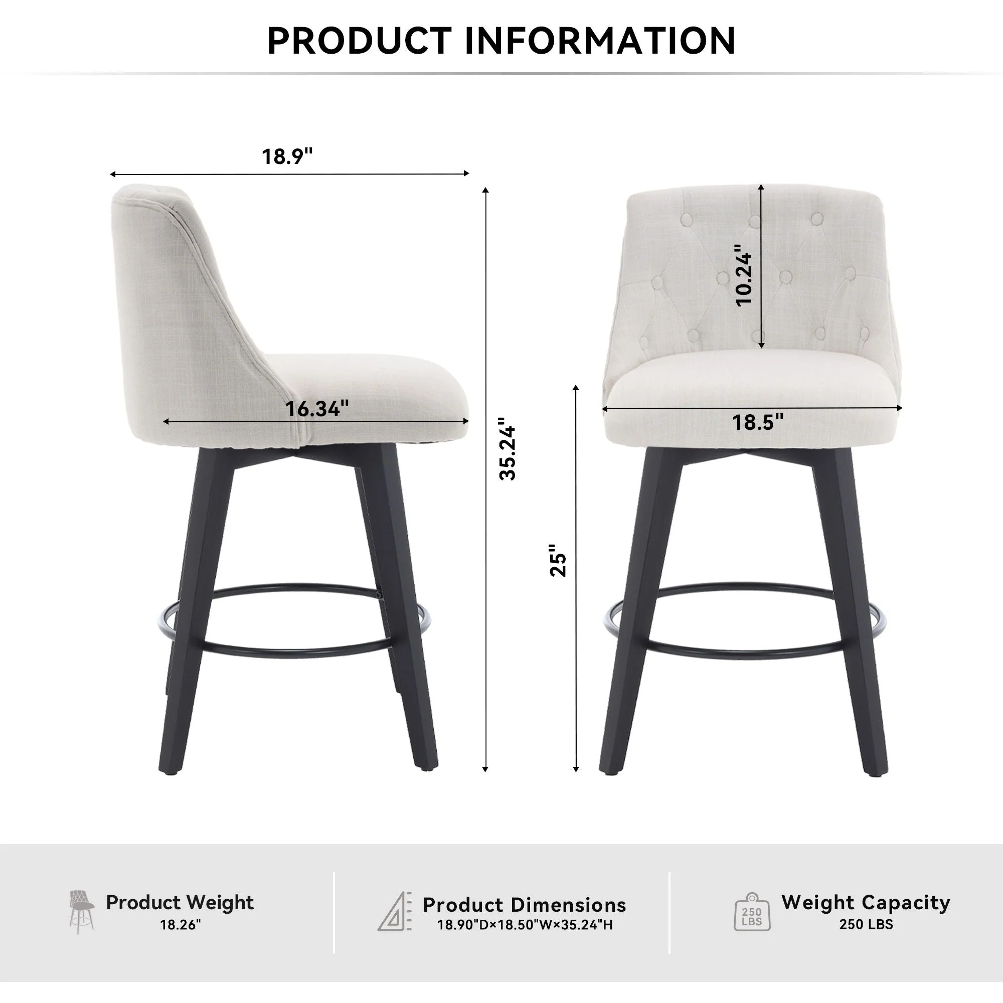 Swivel Bar Stools & Button Tufted Back (Set of 2) - Image 4