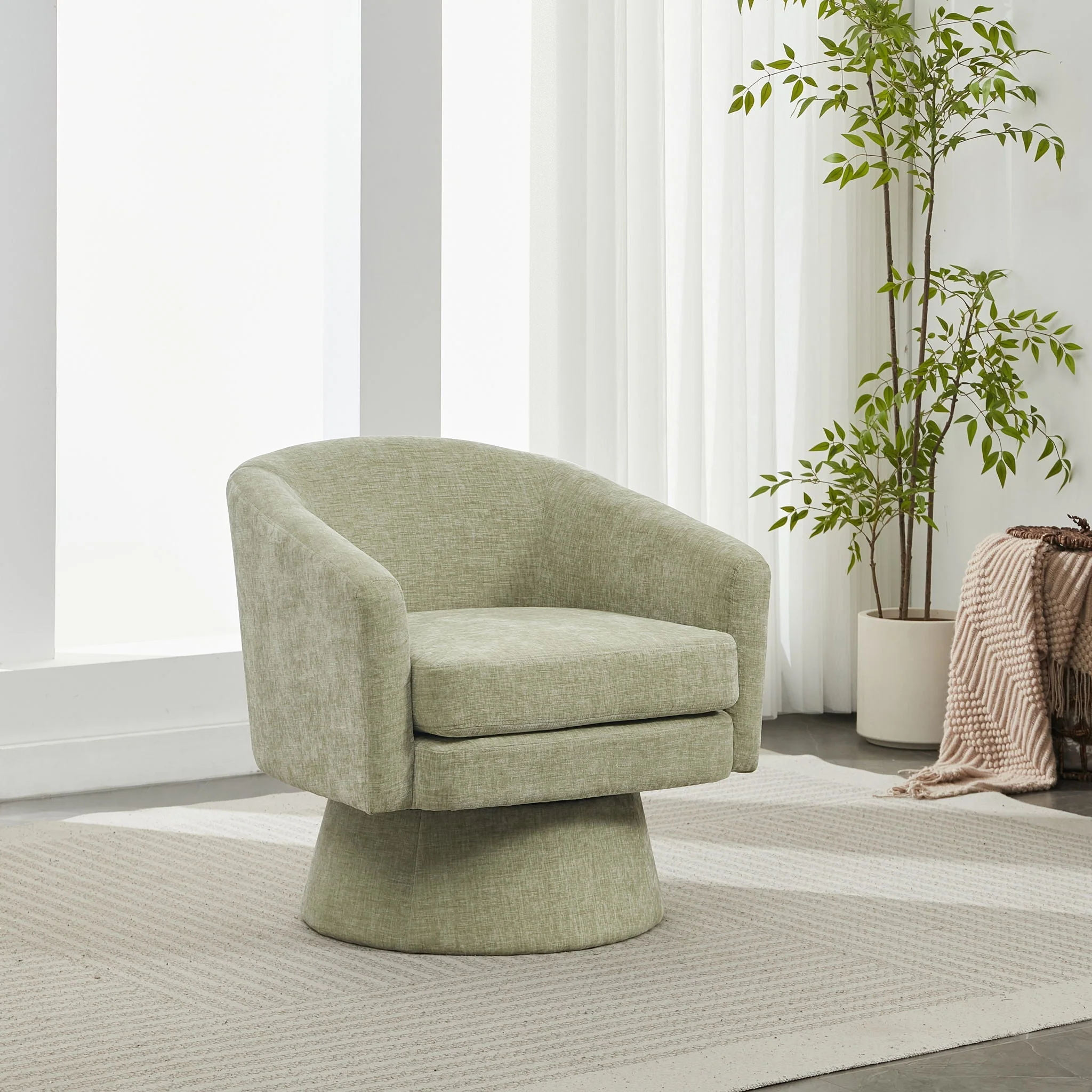 Swivel Barrel Chair With Cushioning For Living Room & Office, 360° Rotating - Green - Image 2