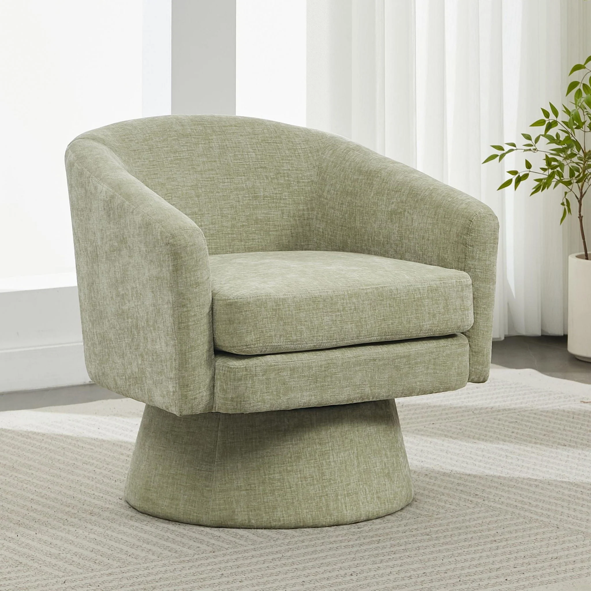 Swivel Barrel Chair With Cushioning For Living Room & Office, 360° Rotating - Green - Image 3