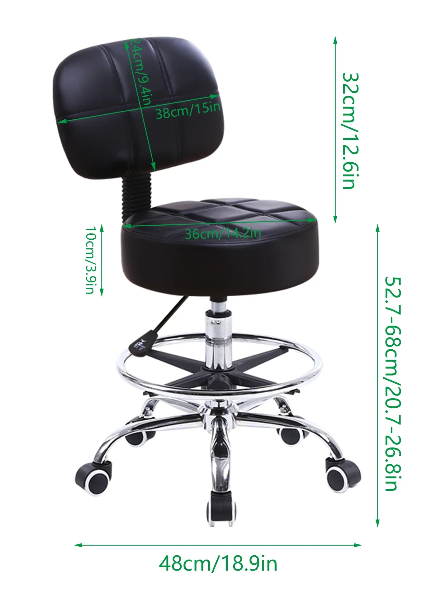 Swivel Rolling Stool PU Leather Height Adjustable Drafting Task Chair with Back - Image 2