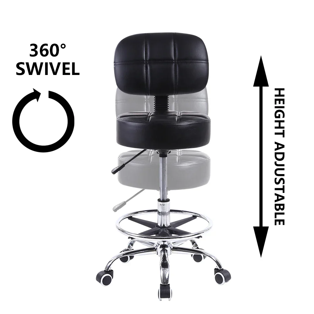 Swivel Rolling Stool PU Leather Height Adjustable Drafting Task Chair with Back - Image 3
