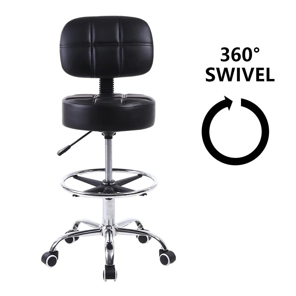 Swivel Rolling Stool PU Leather Height Adjustable Drafting Task Chair with Back - Image 4