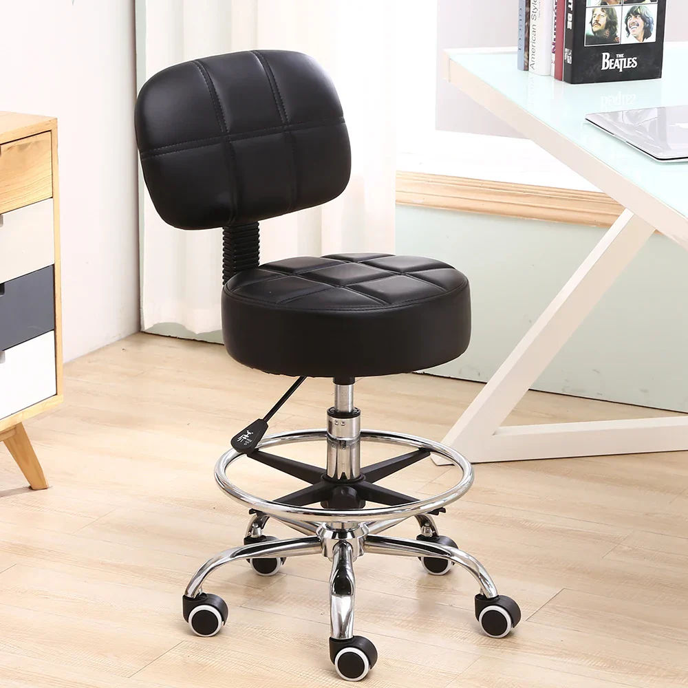 Swivel Rolling Stool PU Leather Height Adjustable Drafting Task Chair with Back - Image 5